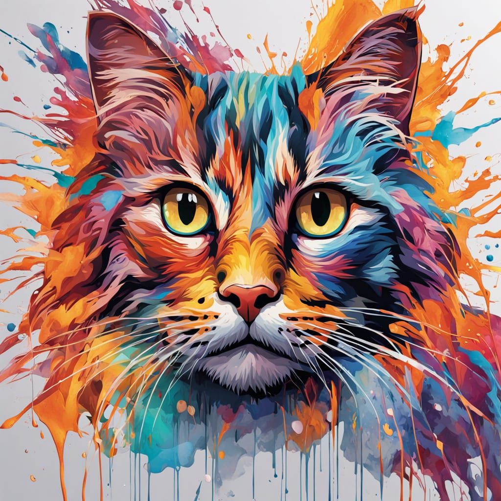 Cat Transforms Into Liquid State Splash Art