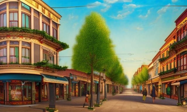 Art Nouveau Neighborhood with Paradise Trees