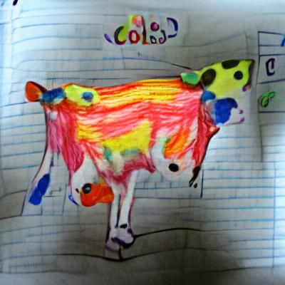 Colorful Child's Drawing of a Cow