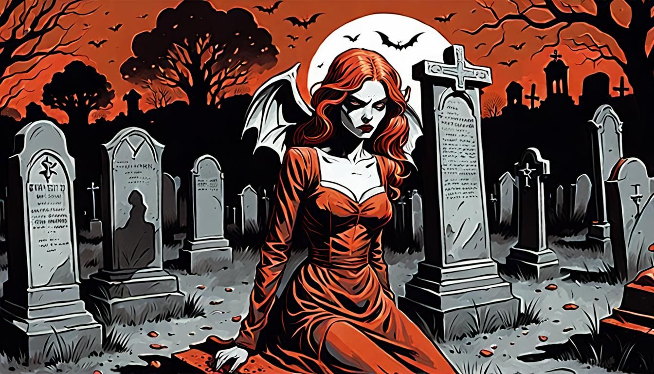 Succubi in Graveyard: Comic Noir Expressionism