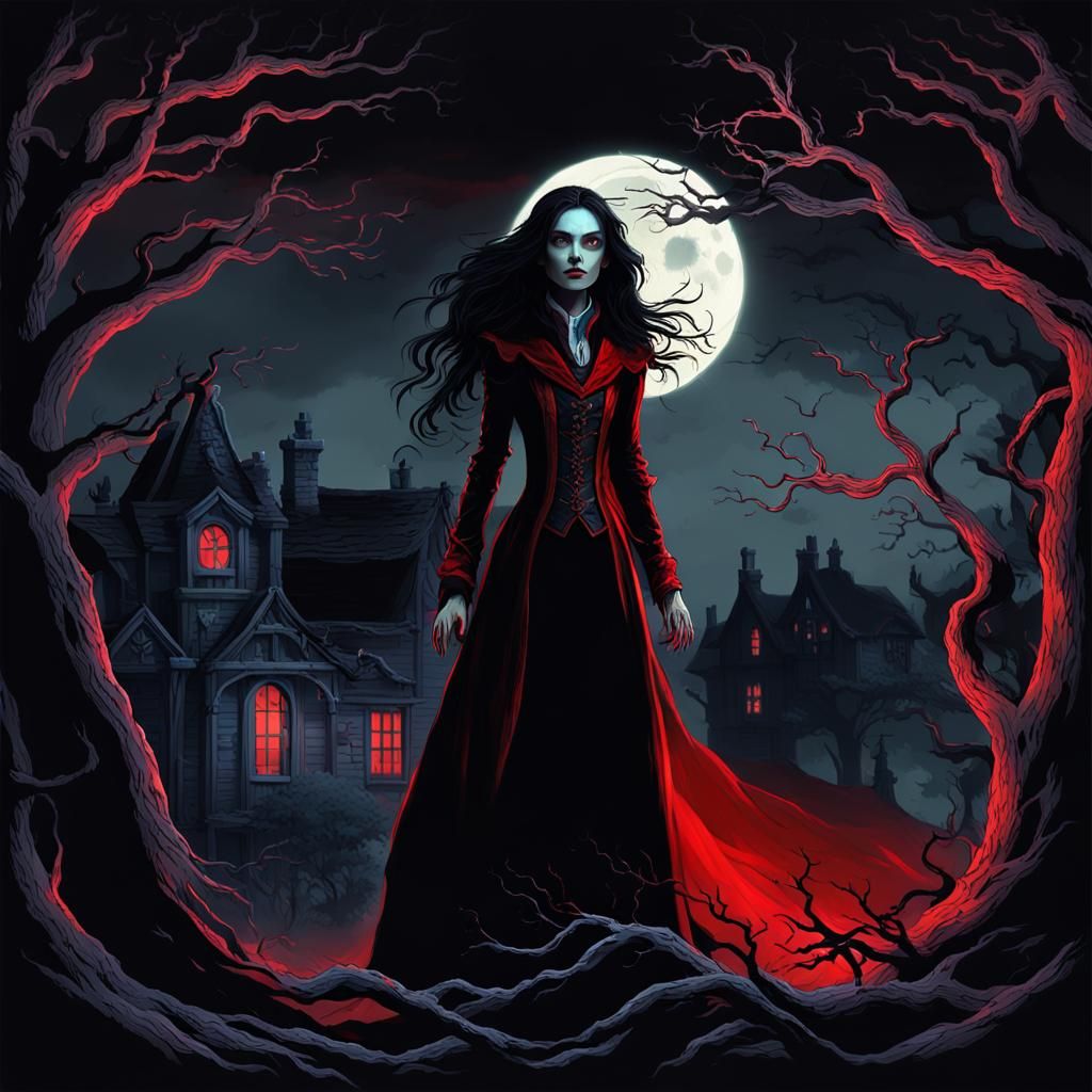 Vampire Woman in Cyberpunk Gothic Setting