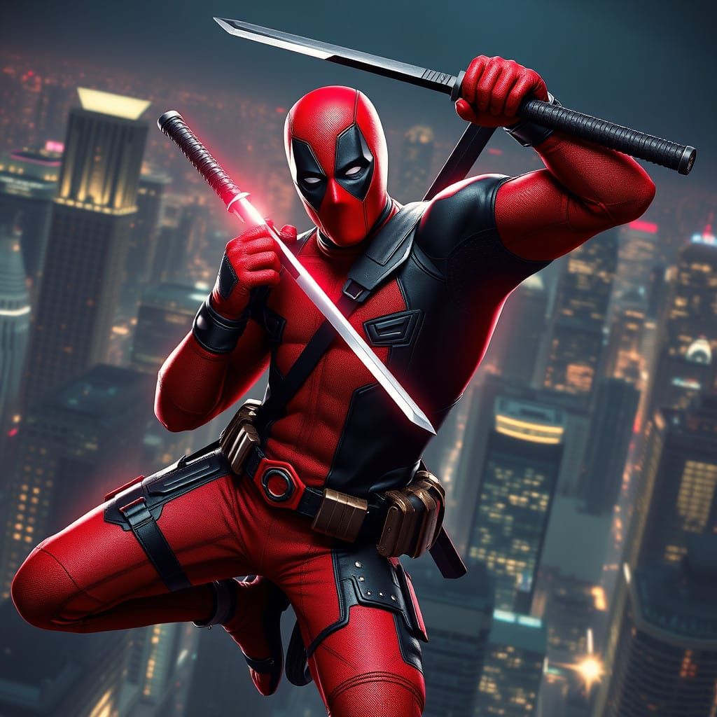 Deadpool in Dynamic Cityscape Portrait