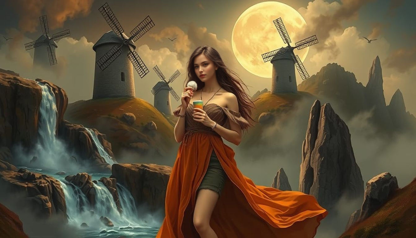 Ice Cream in Surreal Fantasy Landscape: Painterly Digital Ar...
