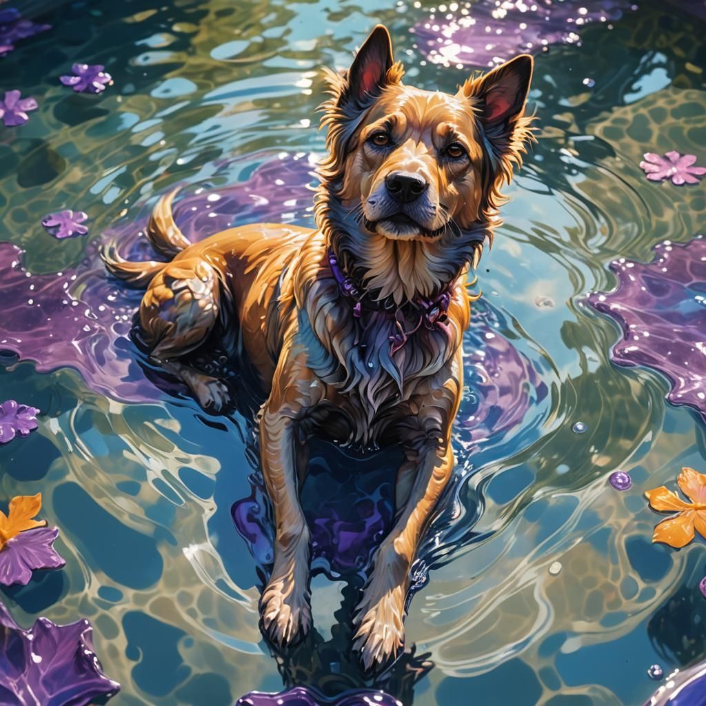Dog Paws in Pool: Fantasy Concept Art