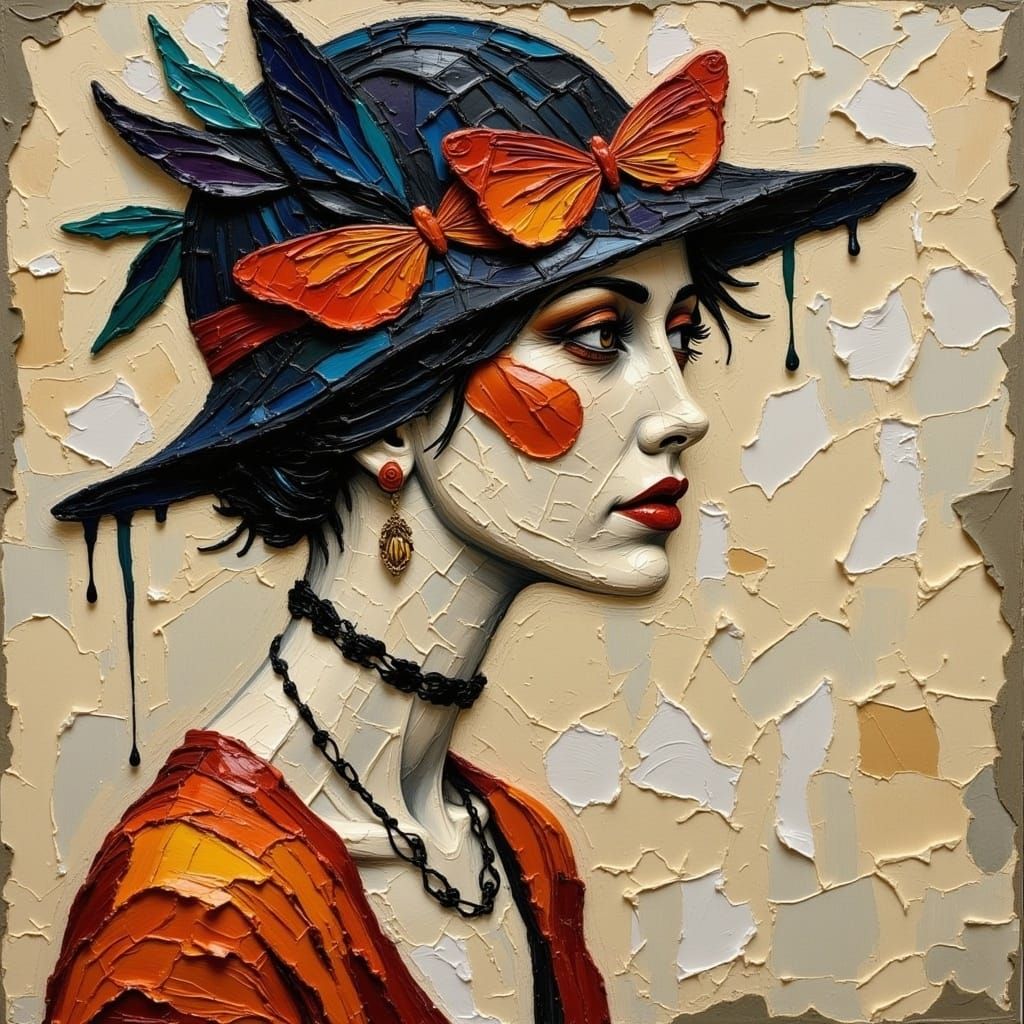 1920s Flapper Woman in a Tapestry of Torn Paper