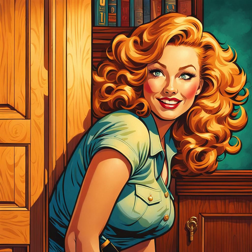 Strawberry Blonde Pin-Up Girl in Comic Book Art