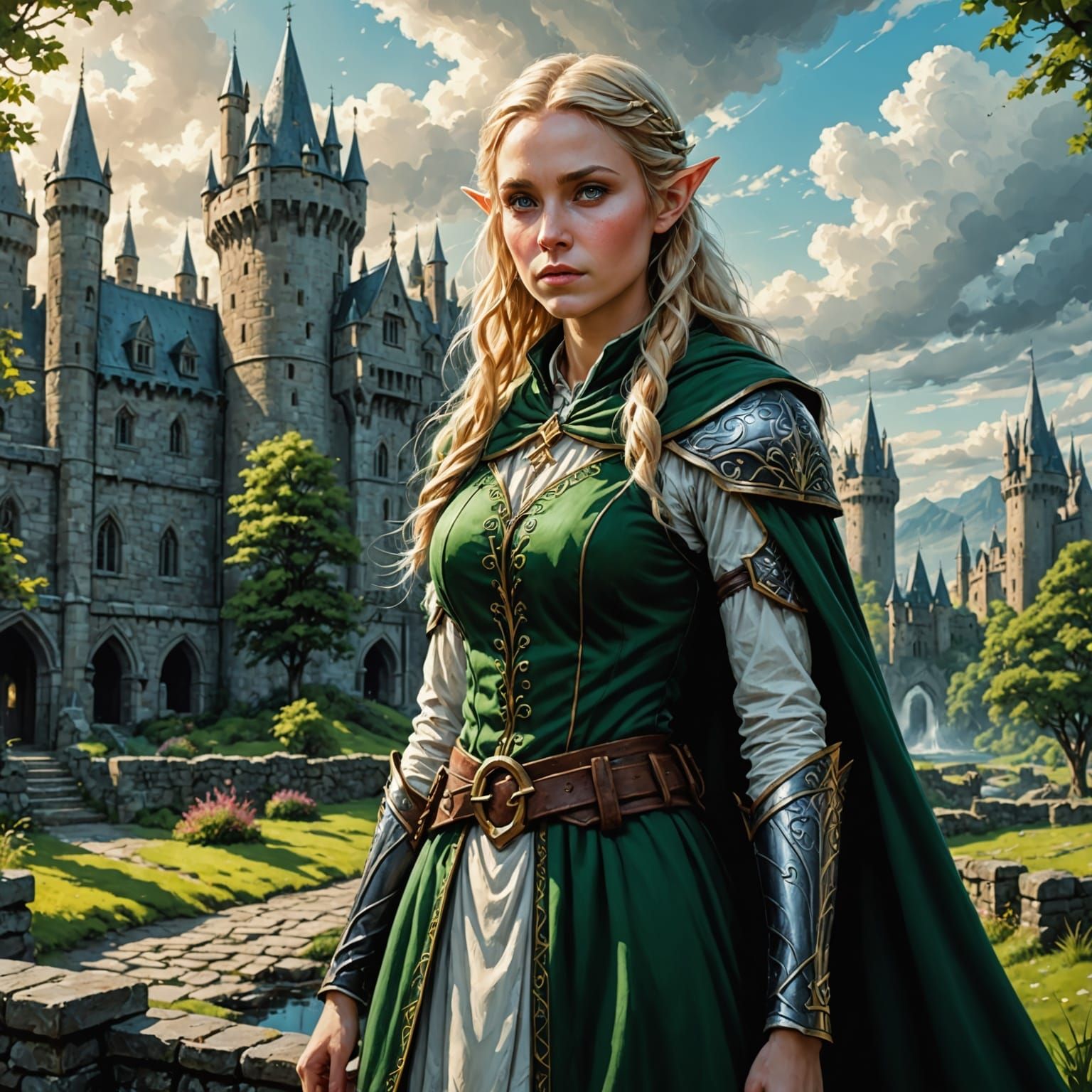 Ethereal Elf Mage in Epic Castle Scene