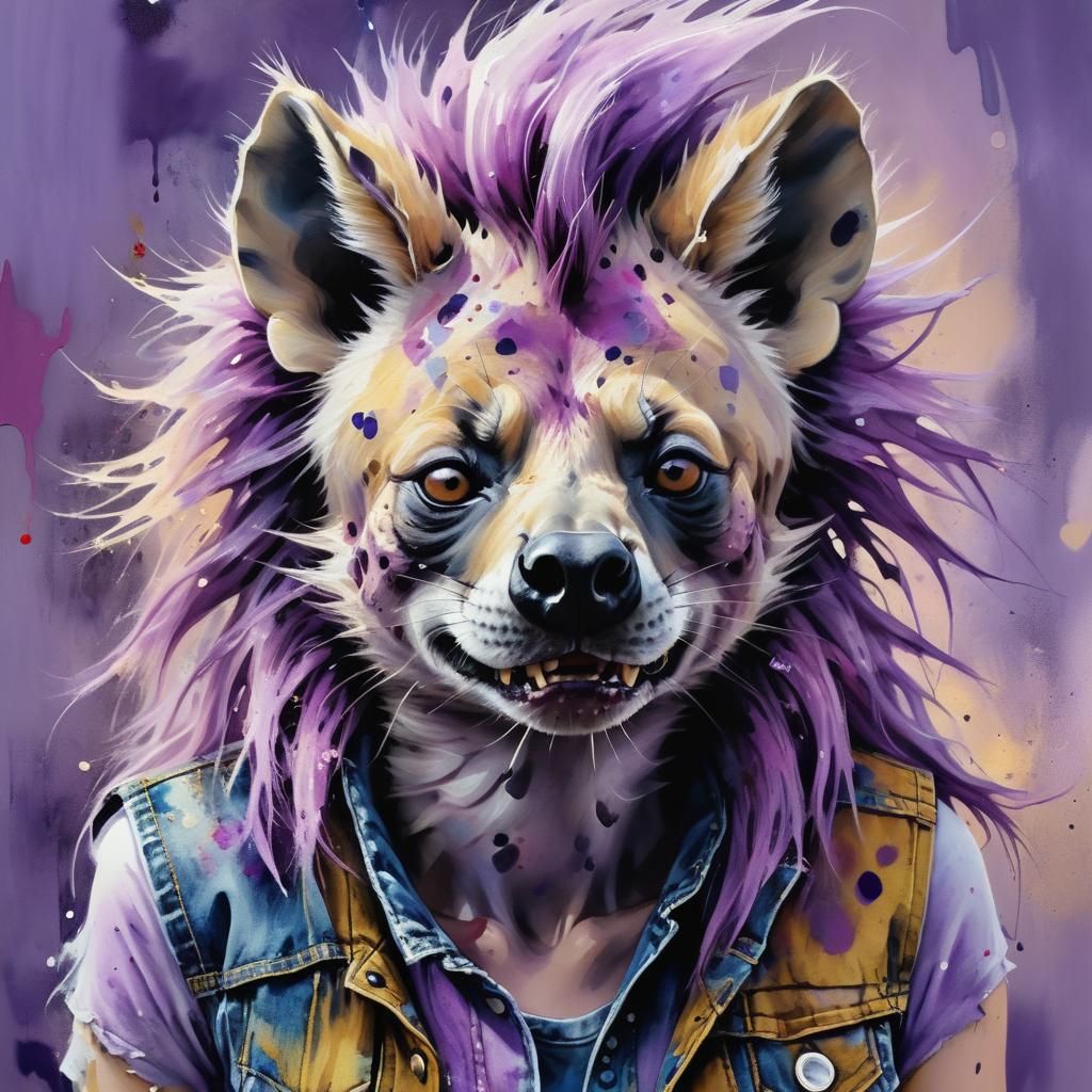 Surreal She-Hyena Portrayal in Vibrant Brushstrokes