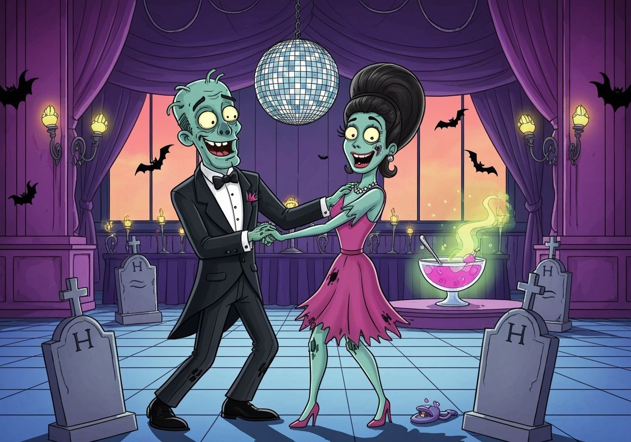 Zombie Couple at 1960s Cartoon Monster Prom