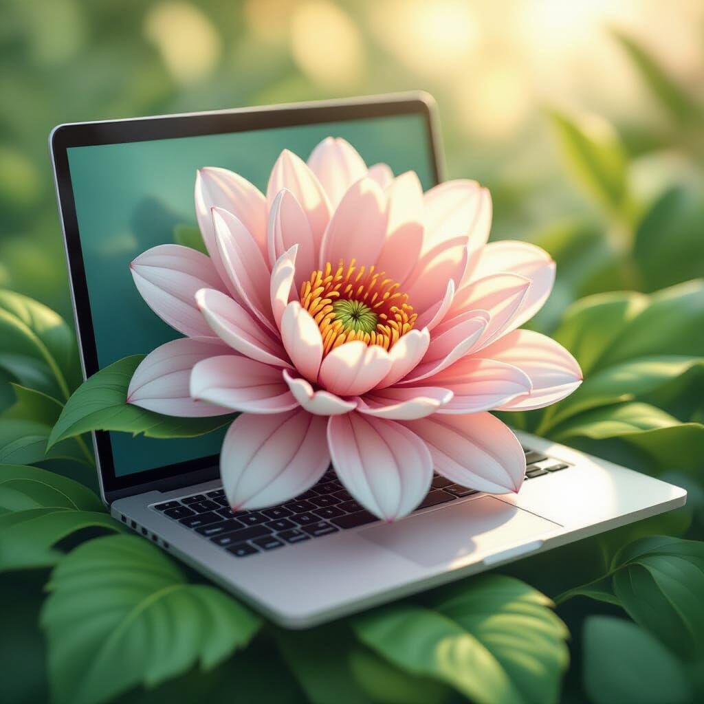 Pastel Flower With Laptop, Soft Lighting