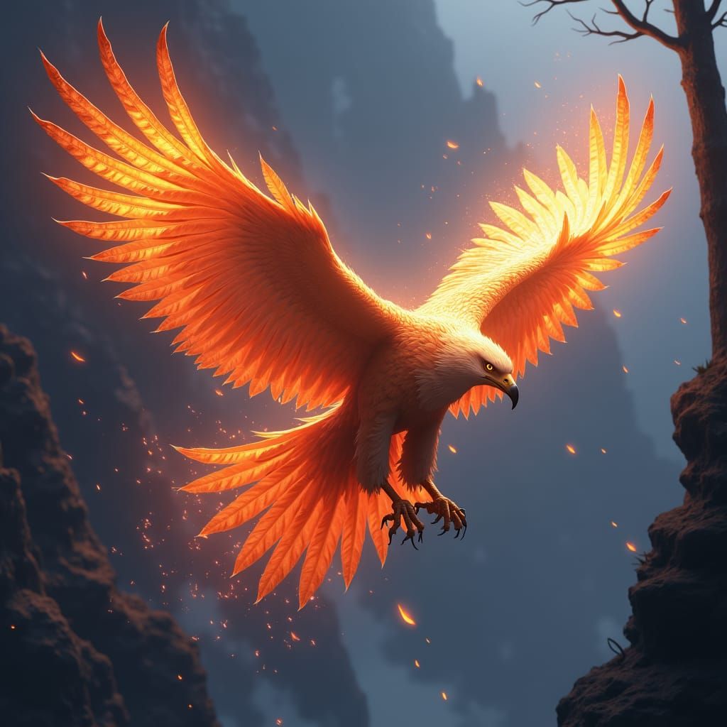Majestic Fire Eagle Soaring in Mystical Realm