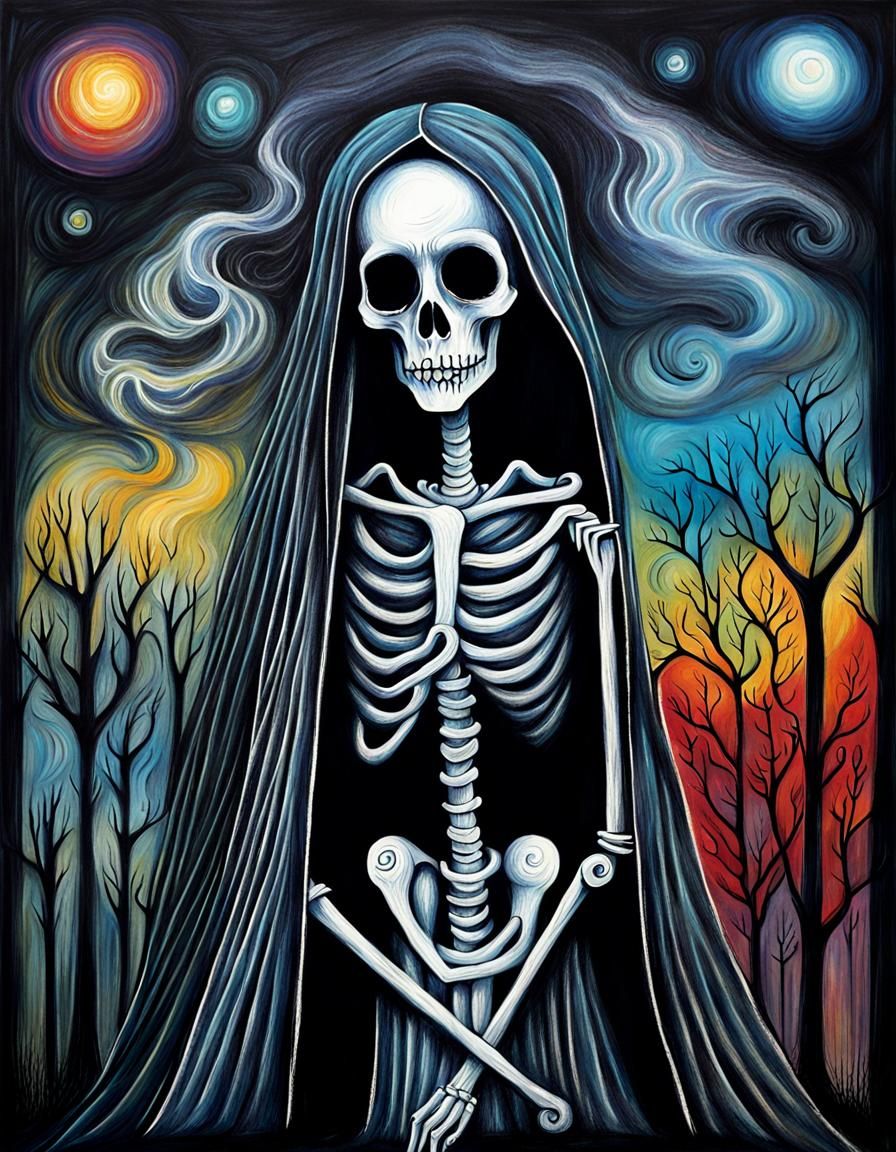 Gothic Woman Embodies Death in Tim Burton Style