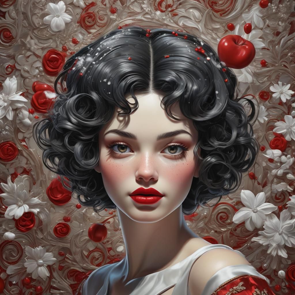 Hyperrealistic Snow White Portrait in Splash Art Style