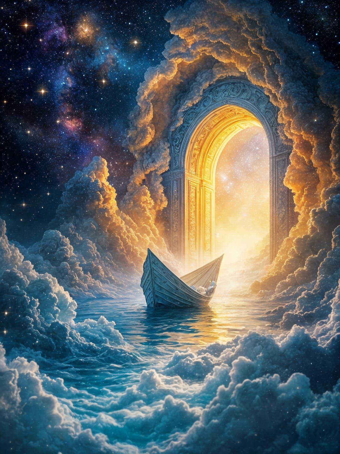 Surreal Paper Boat Sails into the Cosmic Abyss