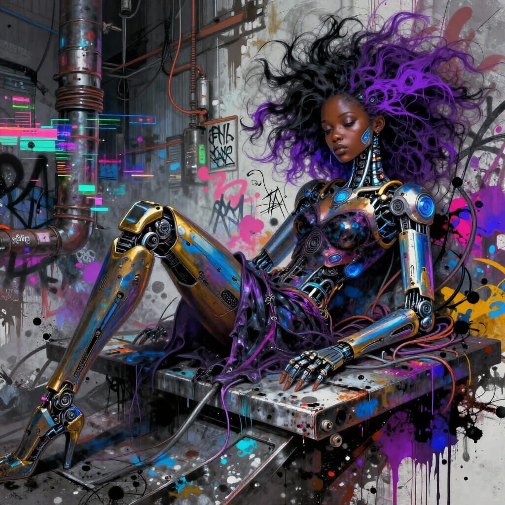 Cyberpunk Girl in Macabre Punk Collage Artwork