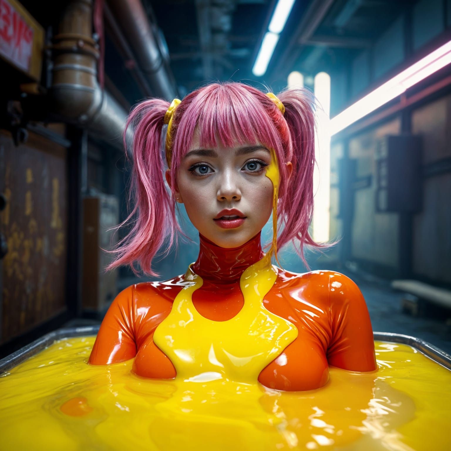 Japanese Pop Star Bathes in Slime: 3D Digital Art