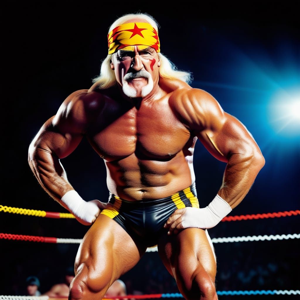 Hulk Hogan in Wrestling Ring: Energetic Sports Photography