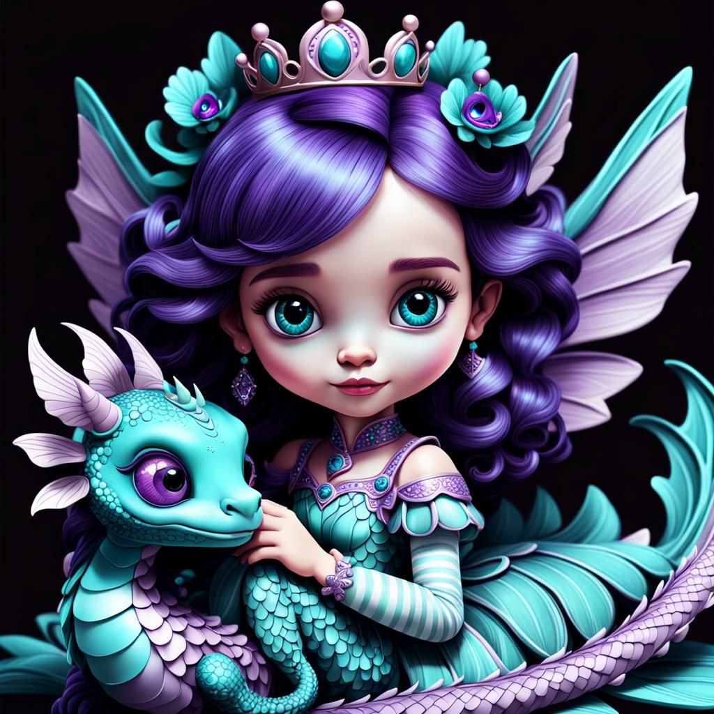 Princess and Dragon: Whimsical 3D Rendered Illustration