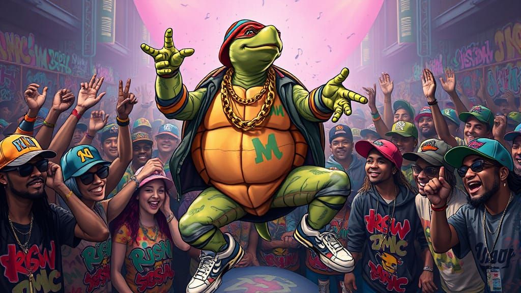 Hip-Hop Turtle Spins in Urban Graffiti Scene