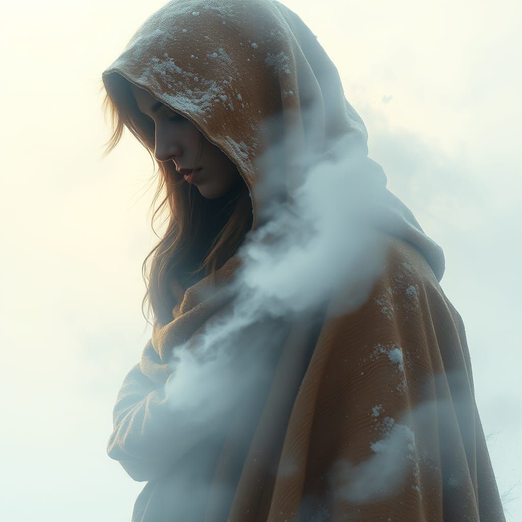 Ethereal Figure Dissolving in Winter Solstice Light