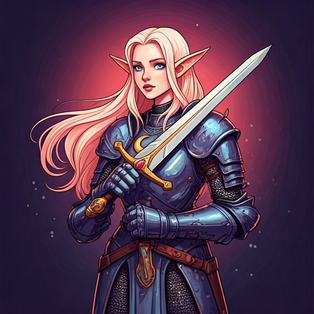 Elven Paladin Illustration in Whimsical Style