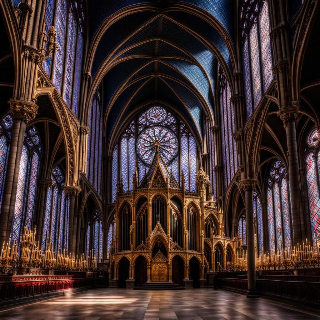 Intricate Interior View of Saint Chapelle, Paris