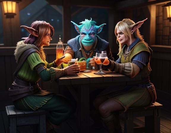 Goblins Enjoying Cocktails in Tavern, 3D Cinematic