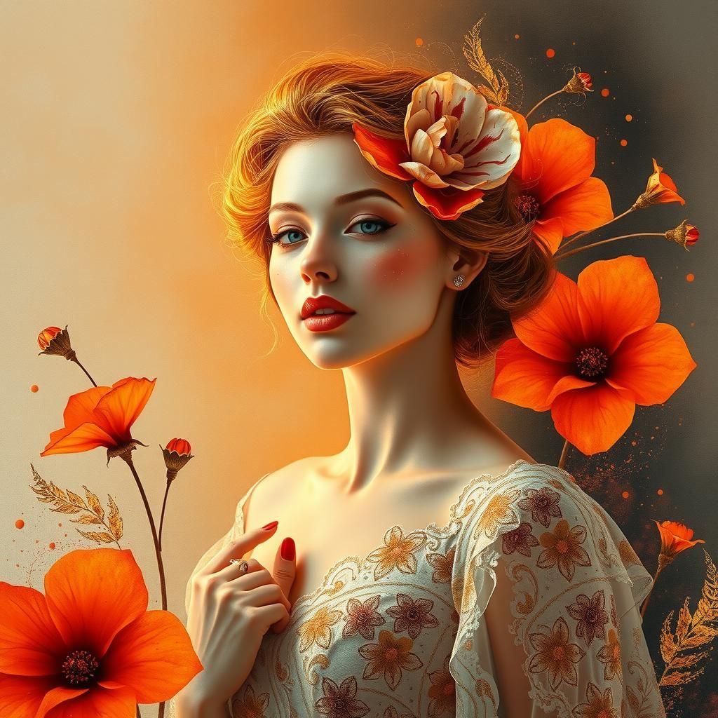 Ethereal Woman in Fantasy Floral Dreamscape