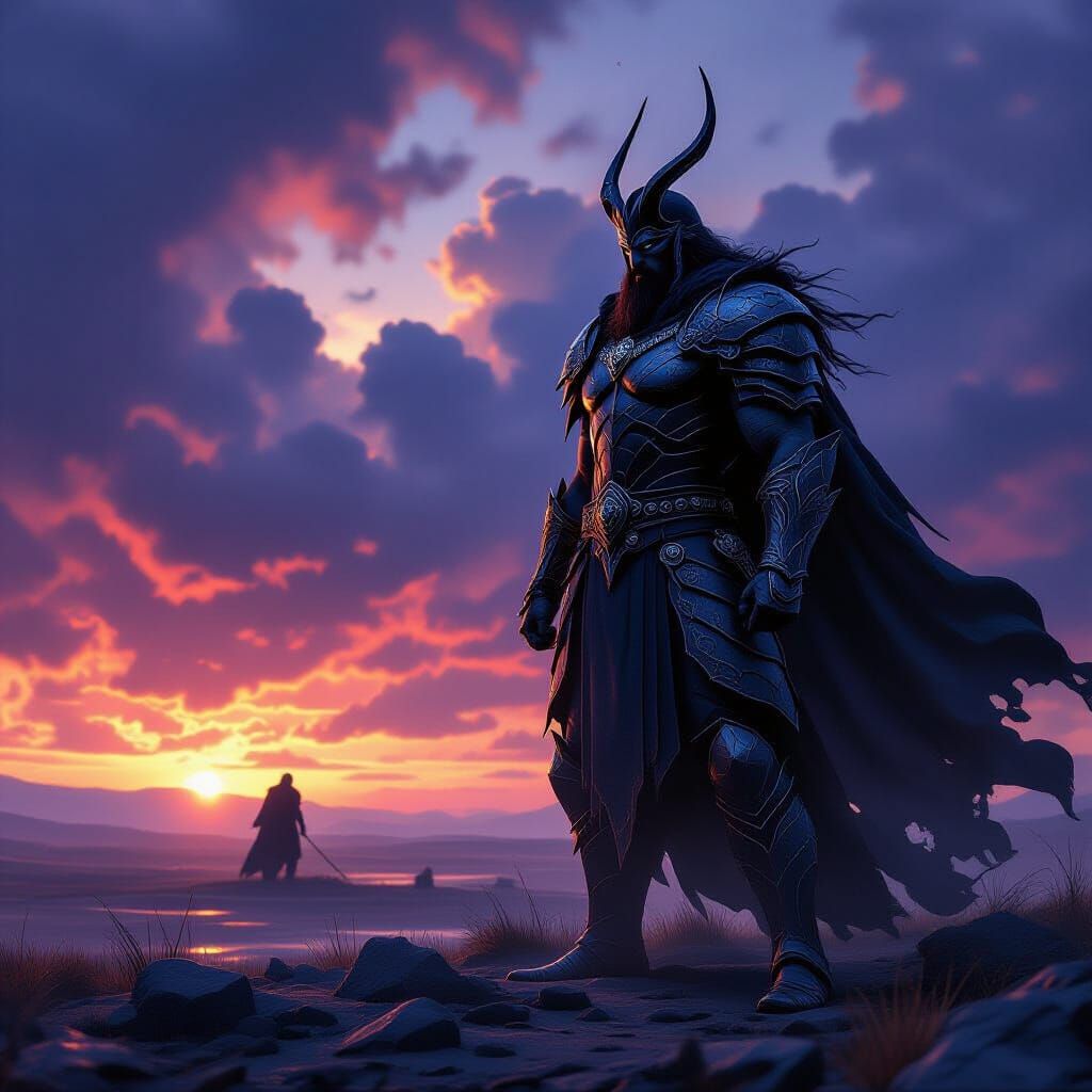 Celtic God in Obsidian Armor on Battlefield