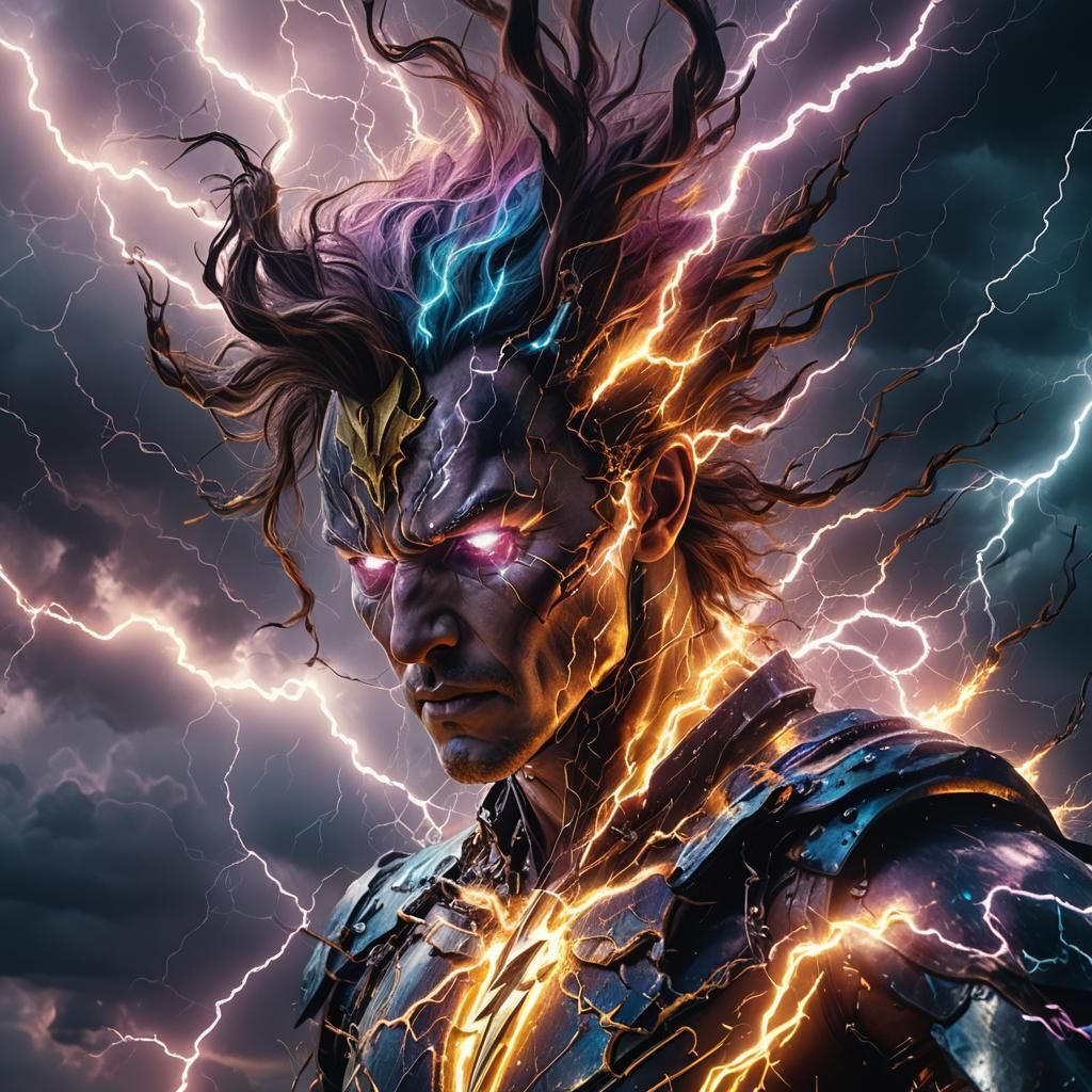 Mythical Shapeshifter Summons Lightning: Cinematic Oil Paint...