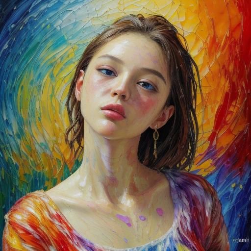 Museum Exhibition Hall in Expressionist Oil Painting Style