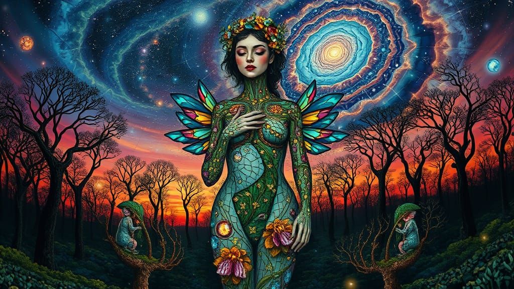 Ethereal Bio-Art Landscape with Glowing Ecosystems and Shatt...