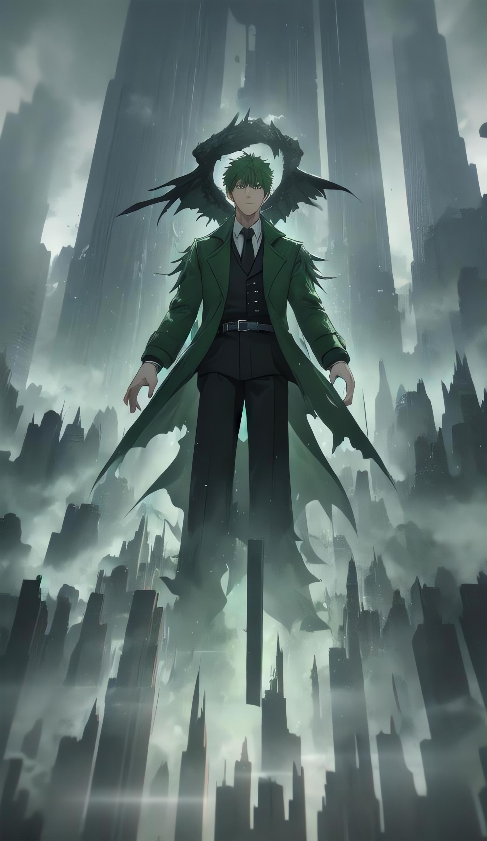 Anime Character in Green Trench Coat, 3D Render