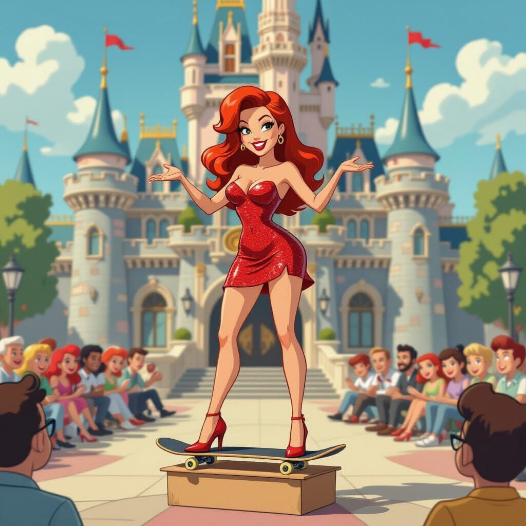 Jessica Rabbit Teaches Skateboarding in Toon Town