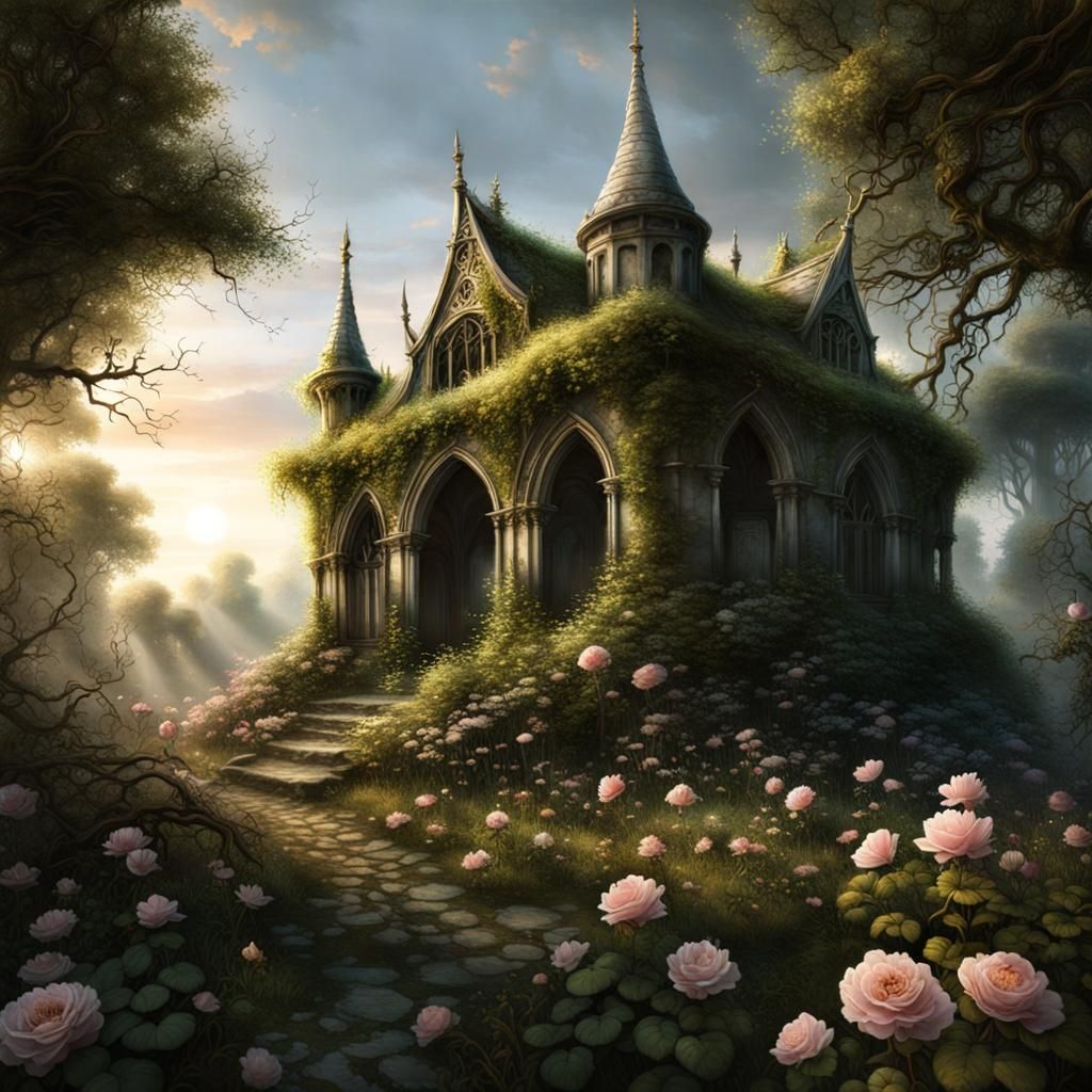 Overgrown Elven Temple Ruins at Dawn