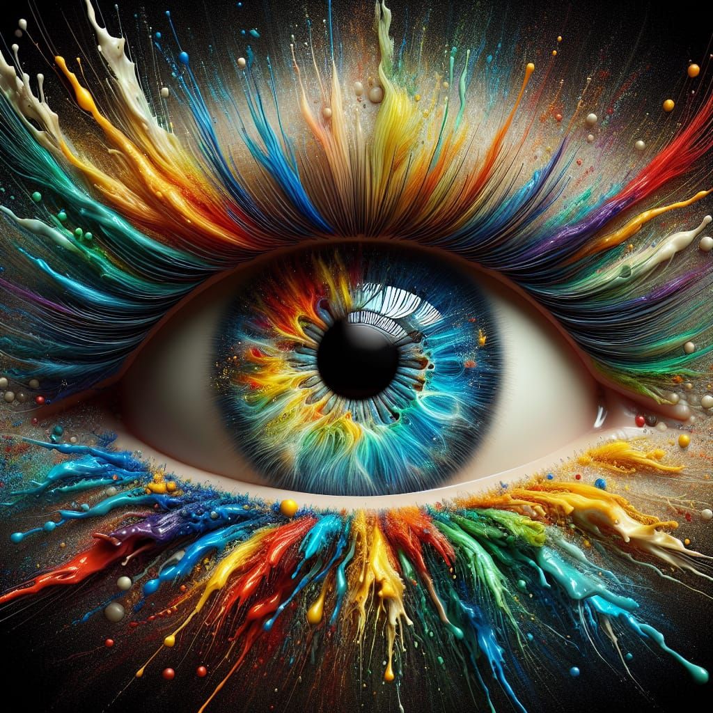 Eye in Vibrant Flame Pattern with Detailed Textures and Colo...