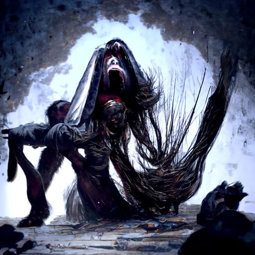 Tormented Woman: A Dark Engraving