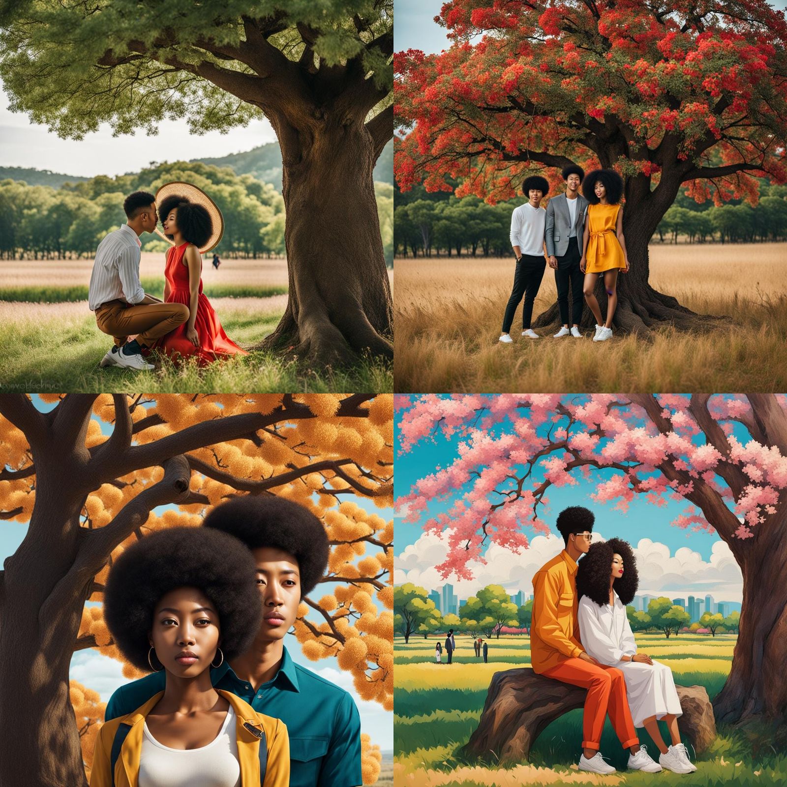 Young Girl and Boy Under a Tree