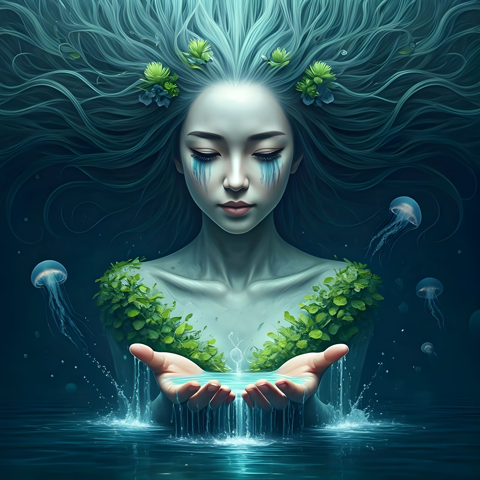 Whimsical Dreamscape Woman in Soft Watercolor Style