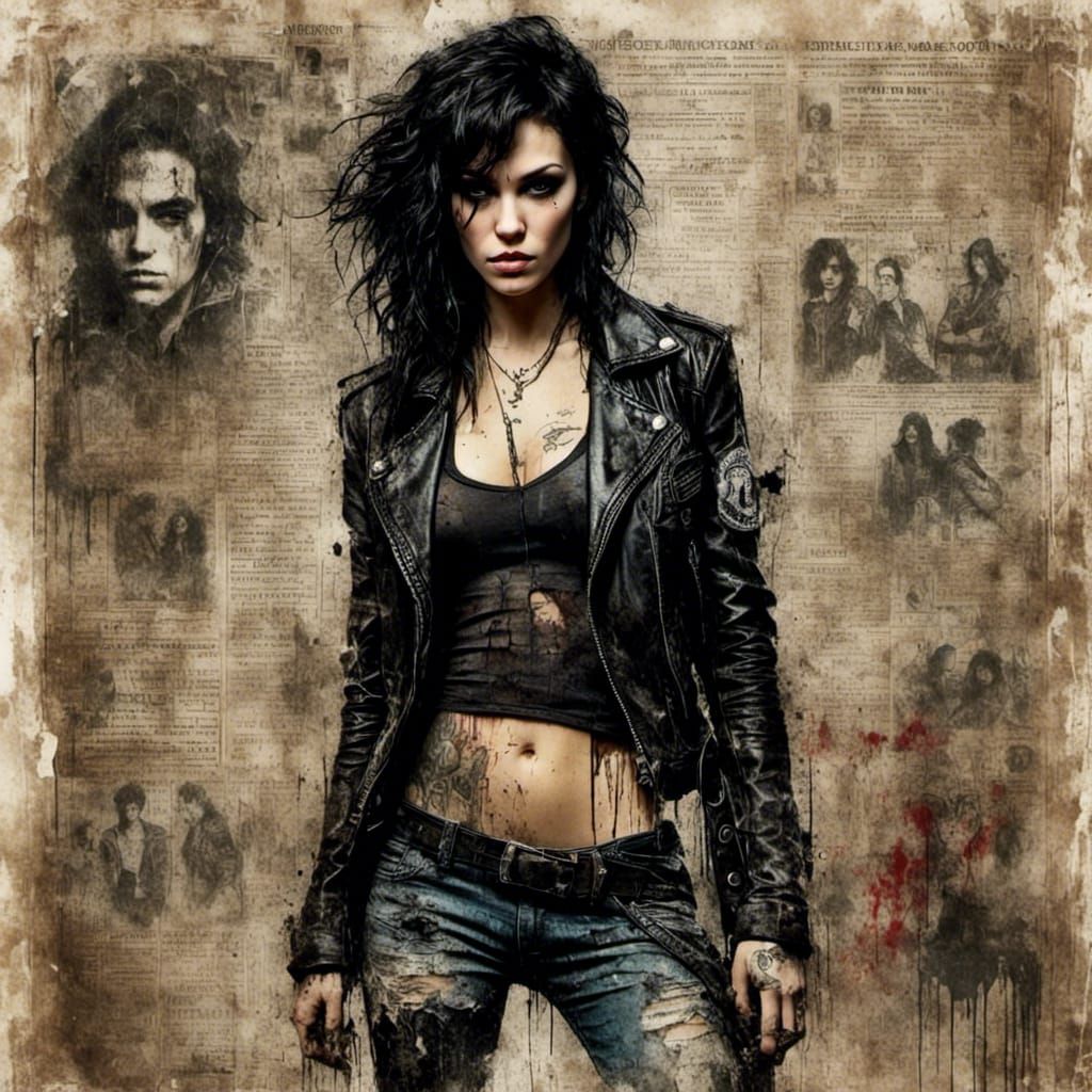 Noir Gothic Policewoman Portrait with Grunge Texture