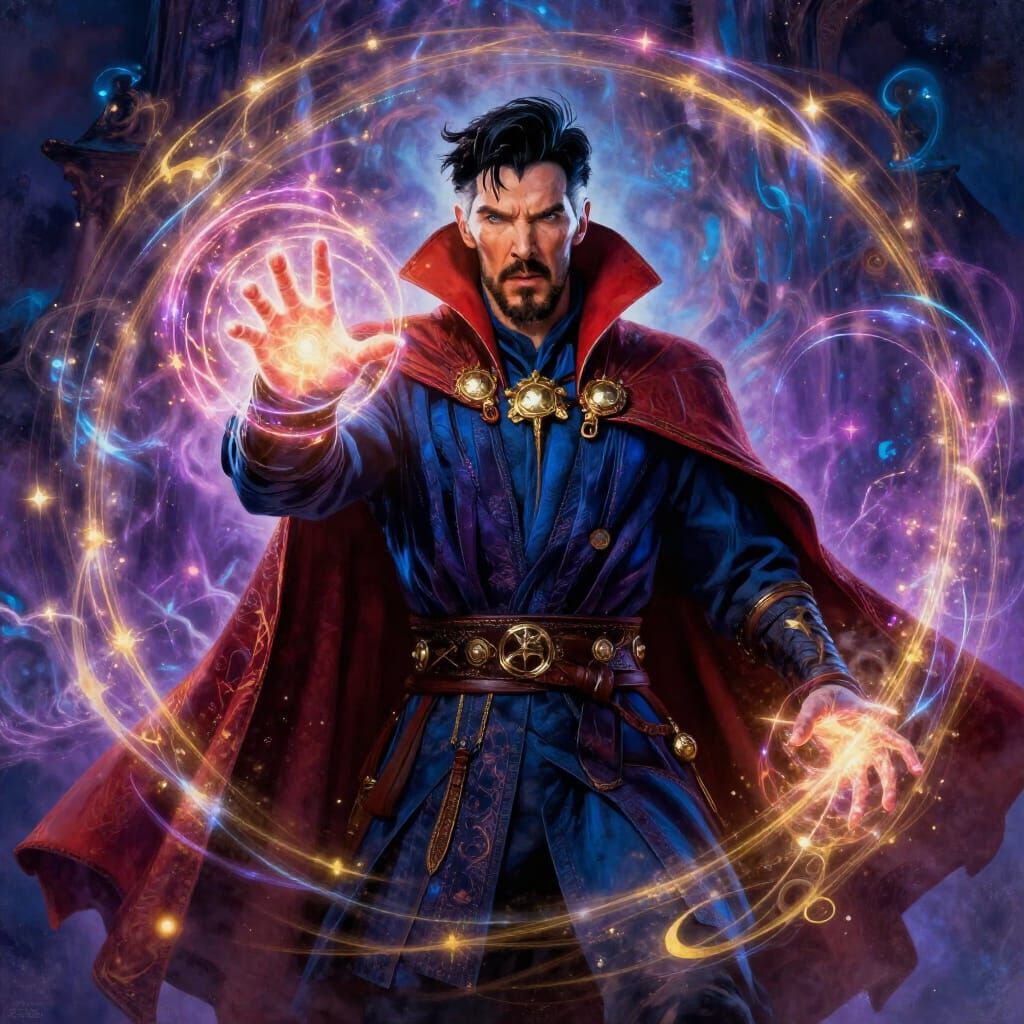 Doctor Strange Casting Spell with Mystical Portals