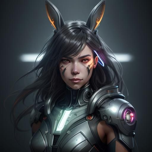Detailed Cyborg Bunny Portrait in 8K Resolution