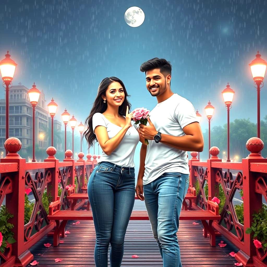 Lovers Propose with Pink Heart Roses