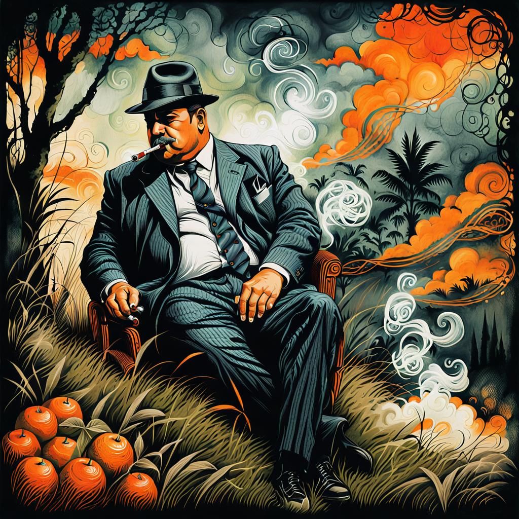 Dark Fantasy Mobster with Cucumber in Ink and Oil