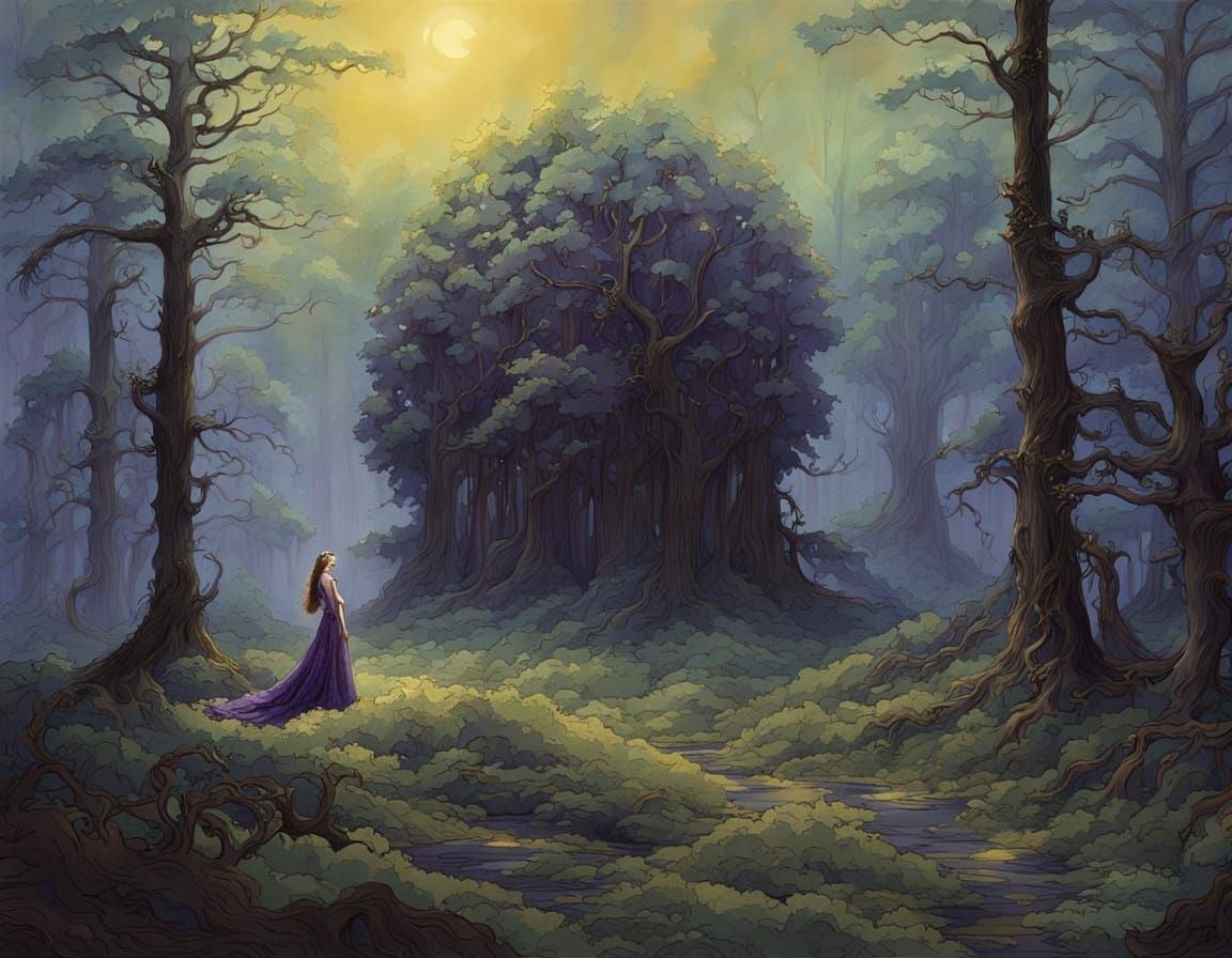Ethereal Regal Goddess in Enchanted Forest