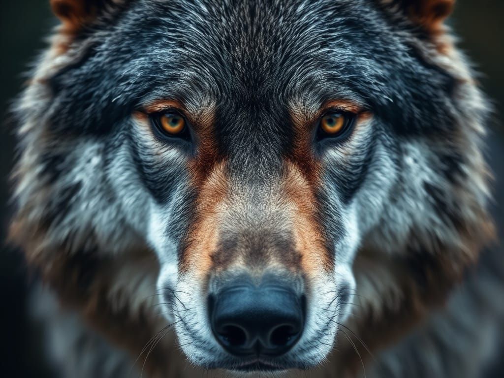Majestic Gray Wolf Face Extreme Close Up