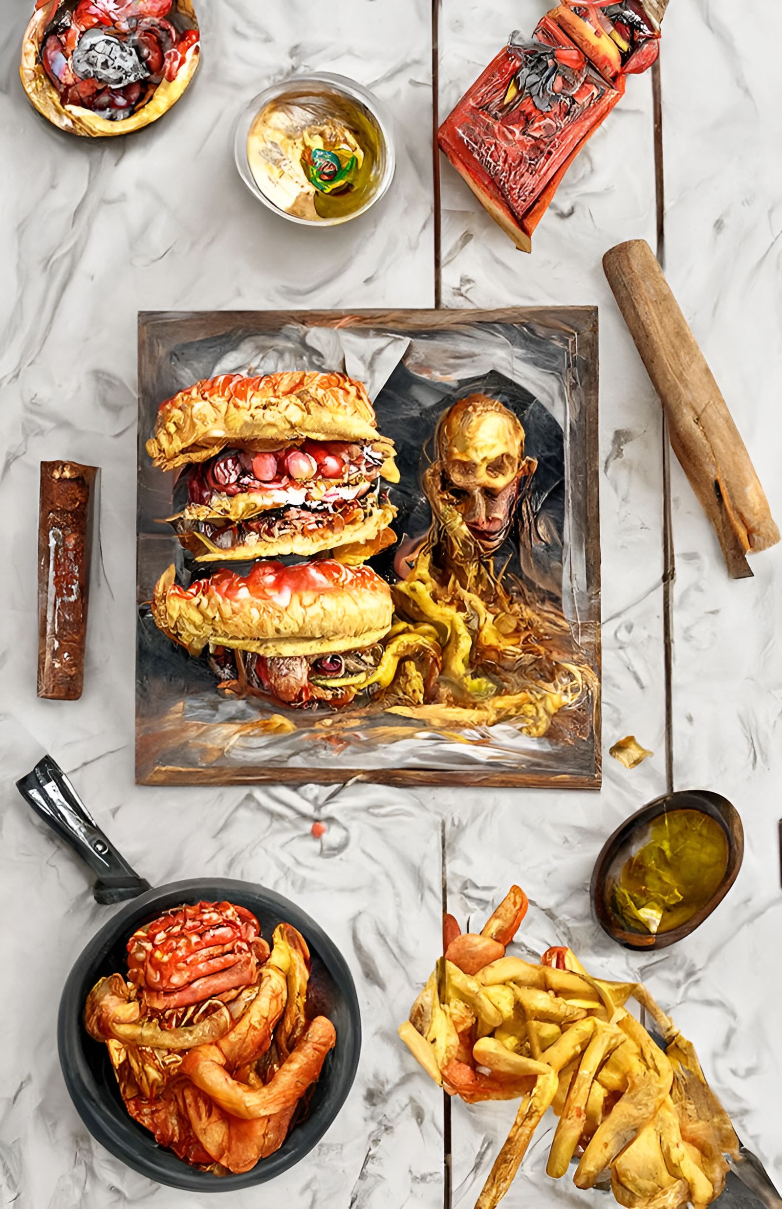 Horrifying Rotten Feast in Hyperrealistic Style
