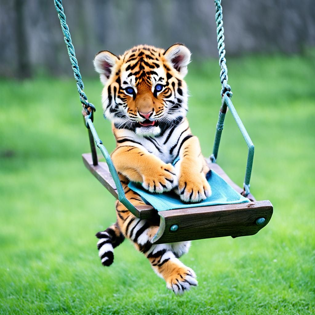 Adorable Tiger Cub on a Swing