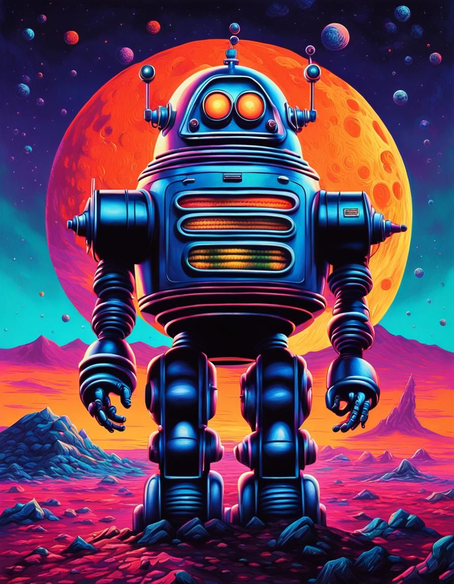 Robby the Robot Portrait in Retro Sci-Fi Style