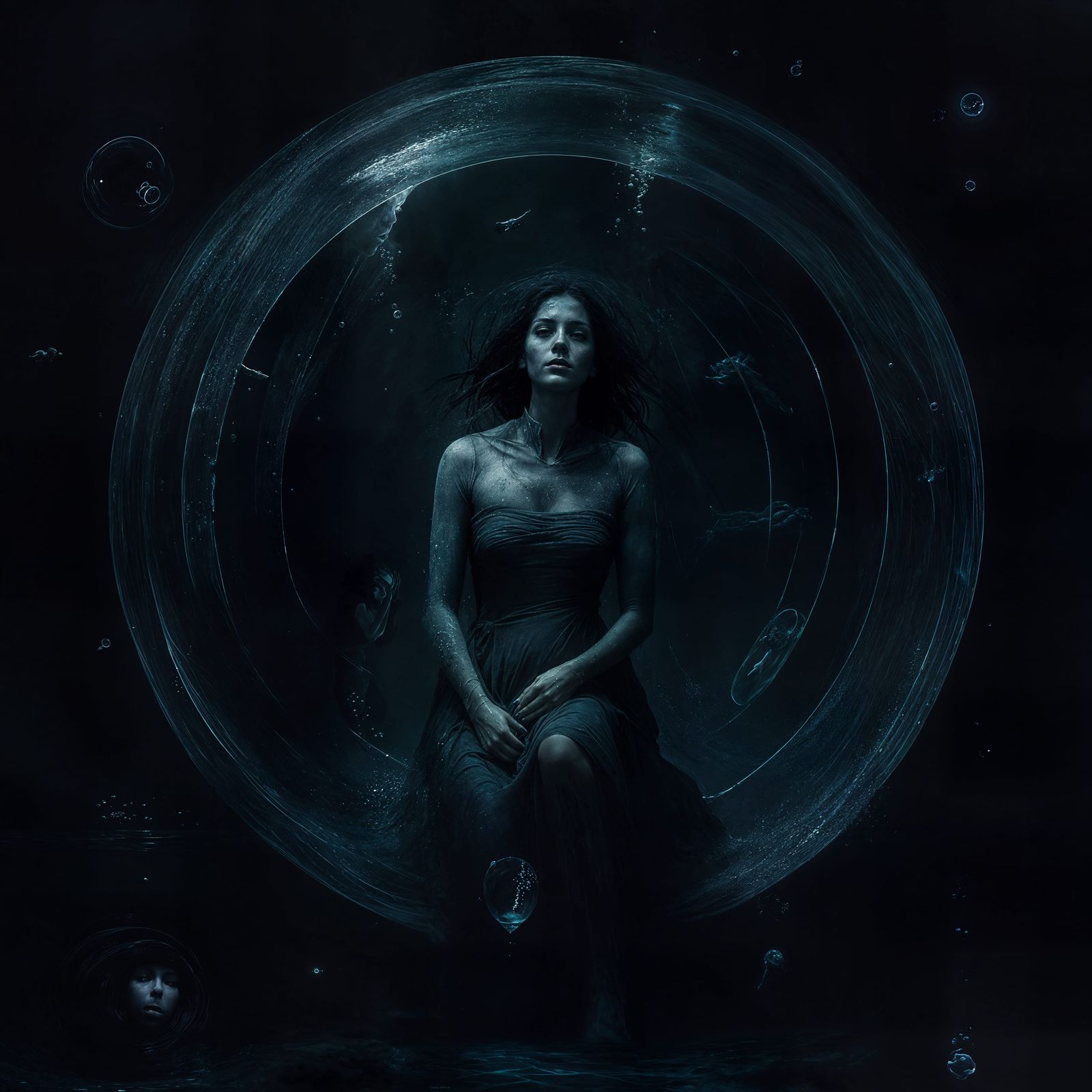 Drowned Woman Encased in Deep Sea Bubble